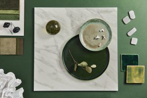 Stylish flat lay composition of creative architect moodboard design