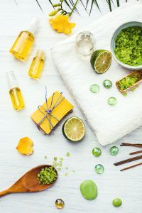 Spa setting with aroma oil, vintage style