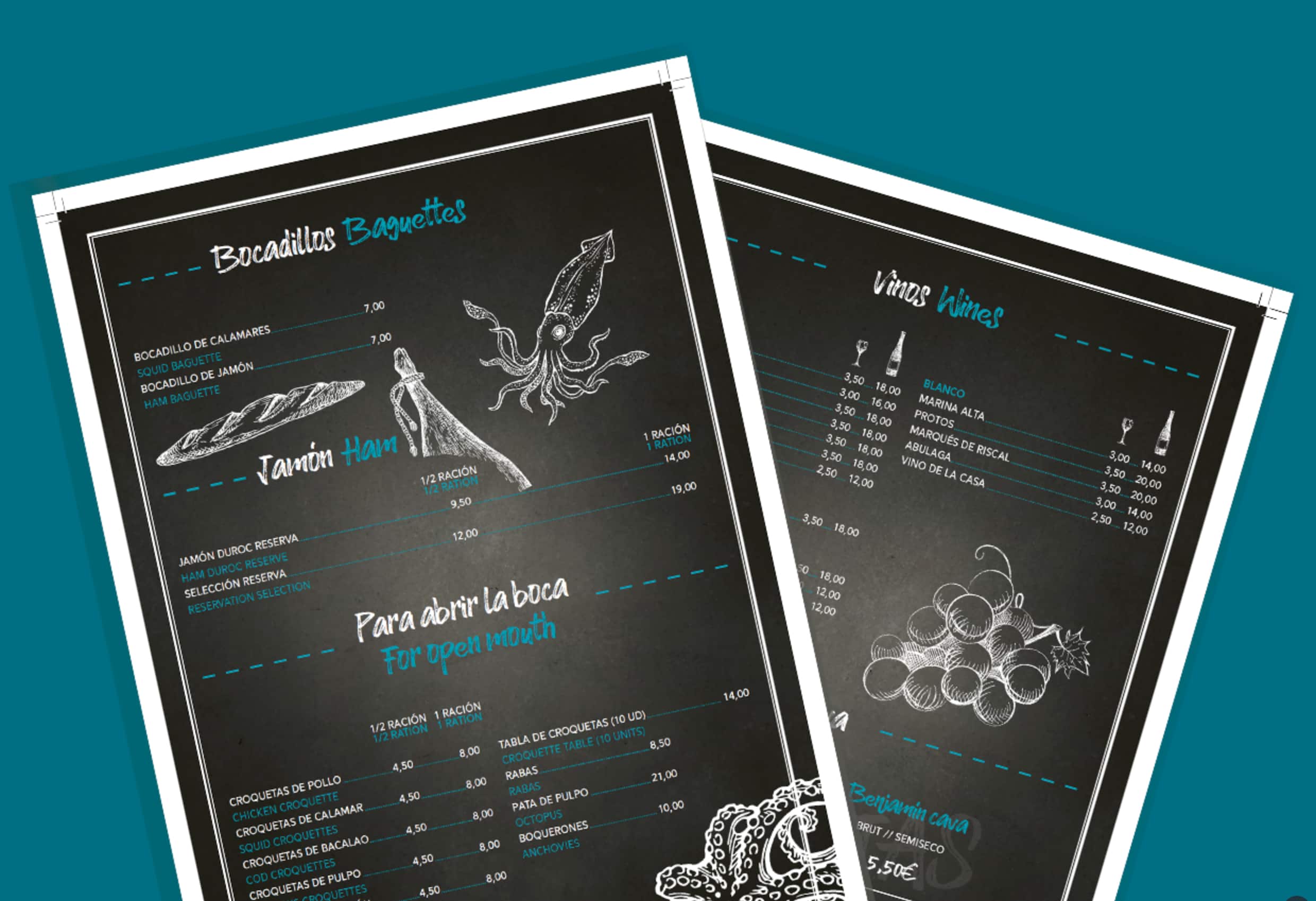 Diseño de cartas del menú para un restaurante