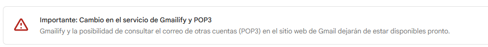 Cambio en el servicio de gmailify y POP3
